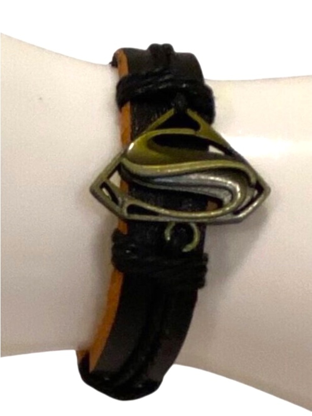 Superman superwoman sign Leather & Cord Adjustable Bracelet Black & Brown Unisex